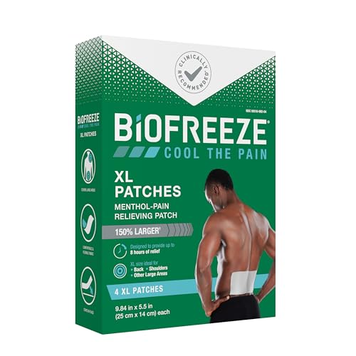 Biofreeze XL Pain Relief Patches, Menthol Pain Patches for Lower Back, Neck, Knee, & Shoulder, Comfortable & Flexible Fabric Stays in Place, 4 ct BiofreezeBuy Supplements Australia