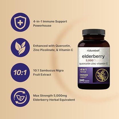 NatureBell Sambucus Elderberry Capsules, 5000mg Per Serving with Quercetin 500mg NatureBellBuy Supplements Australia