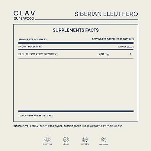 CLAV® Siberian Ginseng - 900mg Eleuthero Root Powder - Energy Supplement CLAVBuy Supplements Australia