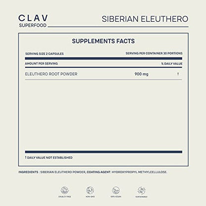 CLAV® Siberian Ginseng - 900mg Eleuthero Root Powder - Energy Supplement CLAVBuy Supplements Australia