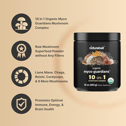 NatureBell Organic Myco Guardians 10 in 1 Mushroom Powder, 10oz | Fresh Superfood NatureBellBuy Supplements Australia