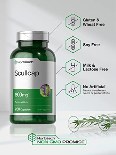 Scullcap Capsules | 800 mg | 200 Count | Max Potency, Value Size | Non-GMO and Gluten HorbäachBuy Supplements Australia
