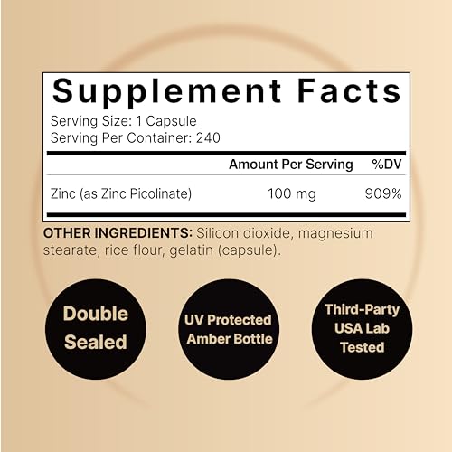 High Potency Zinc Picolinate 100mg - 240 Capsules, Bioavailable Form of Zinc NatureBellBuy Supplements Australia