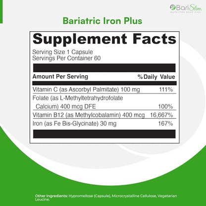 BariSlim Iron Plus Capsules - Formulated for Patients After Weight Loss Surgery Including BariSlimBuy Supplements Australia