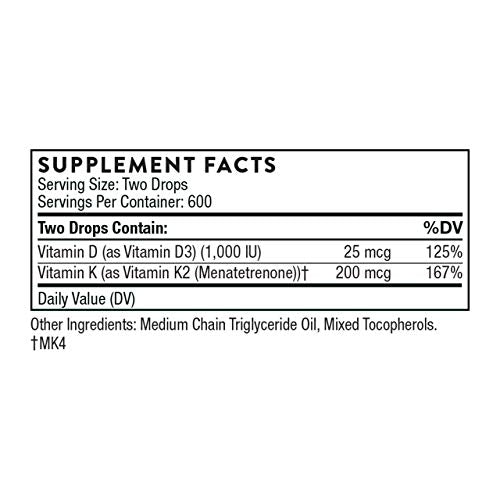 THORNE Vitamin D + K2 Liquid with a metered Dispenser - Vitamins D3 and K2 to Support THORNEBuy Supplements Australia