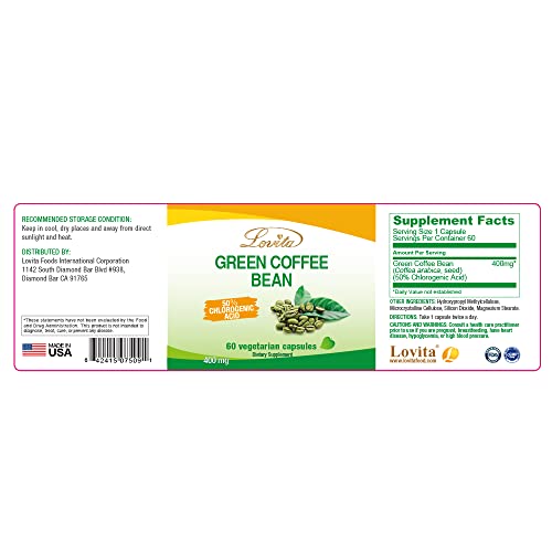 Lovita High-Potency Green Coffee Extract: 1600mg Equivalent, 50% Chlorogenic Acid LovitaBuy Supplements Australia