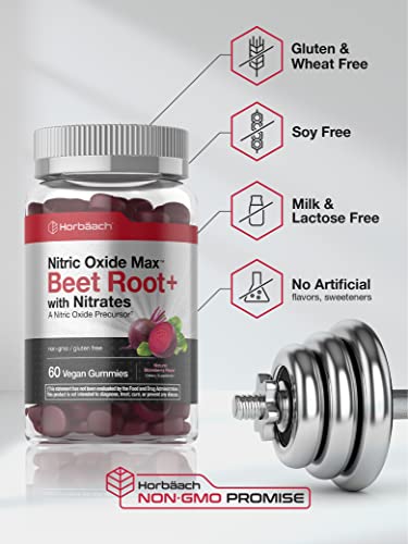 Nitric Oxide Beet Root Gummies | 60 Count | with Nitrates | Natural Strawberry Flavor HorbäachBuy Supplements Australia