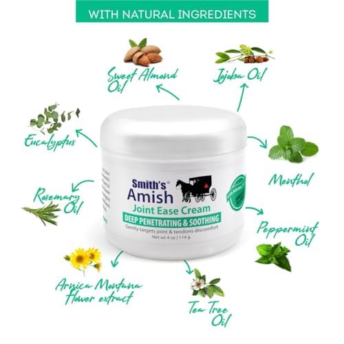 Smith Amish JointEase Soothing Cream 3 Pack (Three 4 oz Jars) with Arnica, Tea Tree, Eucalyptus, Peppermint and Rosemary Smith AmishBuy Supplements Australia
