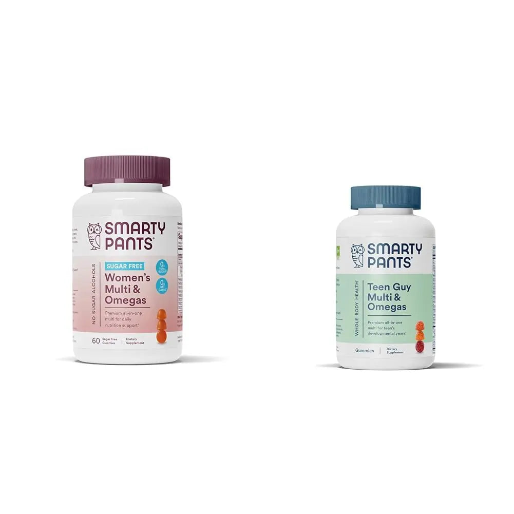 SmartyPants Women's Multivitamin Gummies, Sugar Free: Biotin, Methylfolate, Omega 3 (ALA), Vitamin D & Teen Guy Multivitamin Gummies: Omega 3 Fish Oil (EPA/DHA), Vitamin D3, C, Vitamin B12, B6 SmartyPantsBuy Supplements Australia