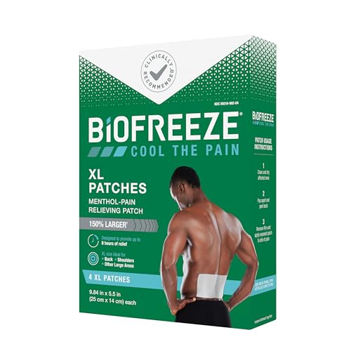 Biofreeze XL Pain Relief Patches, Menthol Pain Patches for Lower Back, Neck, Knee, & Shoulder, Comfortable & Flexible Fabric Stays in Place, 4 ct BiofreezeBuy Supplements Australia