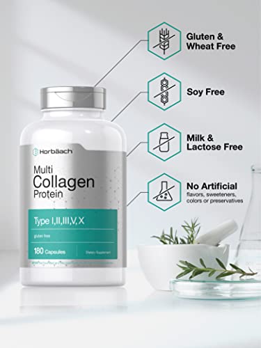 Multi Collagen Protein 2000 mg | 180 Capsules | Type I, II, III, V, X | Collagen Peptide Pills HorbäachBuy Supplements Australia