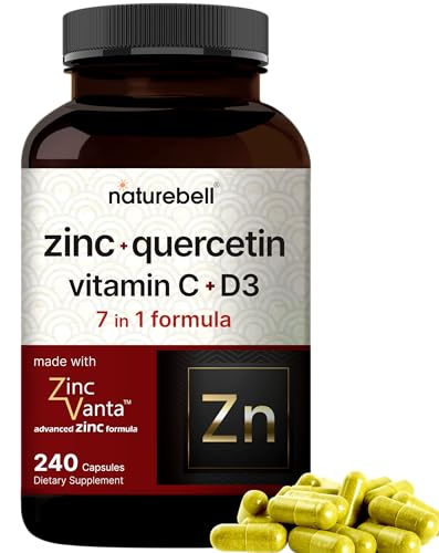 NatureBell Zinc Quercetin with Vitamin C & D3, 240 Capsules | Quercetin 1,000mg, 4 in 1 Zinc 50mg, Vitamin C 250mg, Vitamin D3 5,000 IU – ZincVanta Advanced Immune Defense & Lung Support NatureBellBuy Supplements Australia