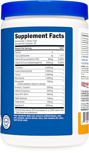 Nutricost Pre-C Pre-Workout Complex with Creatine (Peach Mango | 30 Servings) Powder - Boost Fintess Routines, 450g