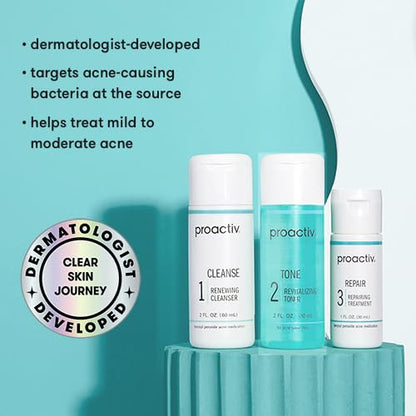 Proactiv 3 Step Acne Treatment - Benzoyl Peroxide Face Wash, Repairing Acne Spot Treatment for Face and Body