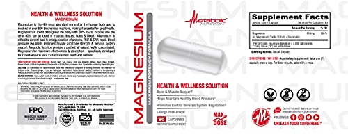 Metabolic Nutrition Magnesium, 650mg per Serving, Non-GMO, Vegan, Gluten Free Metabolic NutritionBuy Supplements Australia