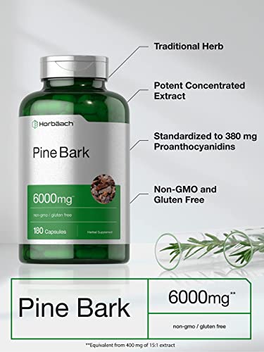 Pine Bark Extract | 6000 mg | 180 Capsules | Standardized to Contain 380 mg Proanthocyan HorbäachBuy Supplements Australia
