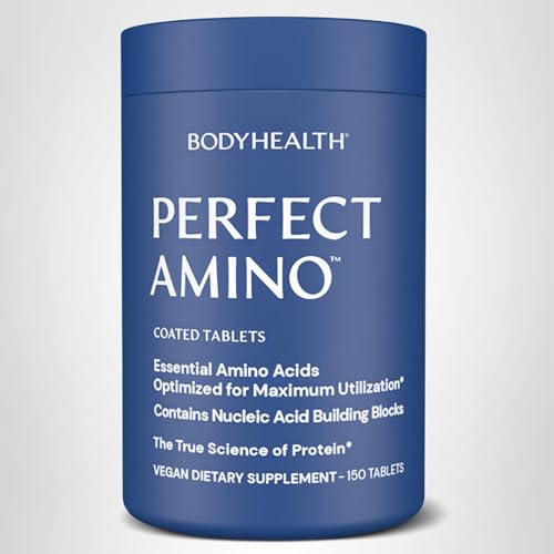 BodyHealth PerfectAmino (150 ct) Easy to Swallow Tablets, Essential Amino Acids Supplement with BCAAs, Vegan Protein for Pre/Post Workout & Muscle Recovery with Lysine