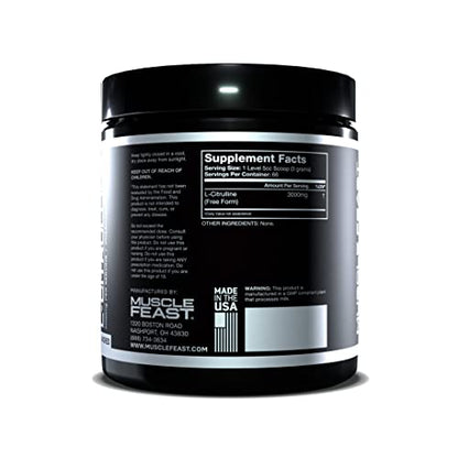Muscle Feast Premium Vegan L-Citrulline Powder, Enhance Muscle Pumps, Improve Muscle Vascularity, Nitric Oxide Booster, Citrulline, Unflavored, 200 Grams