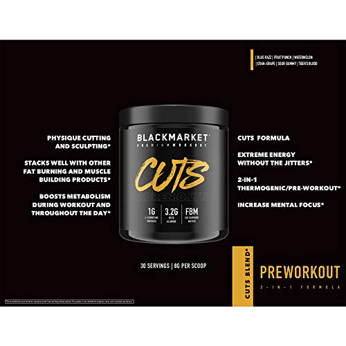 BLACKMARKET CUTS Pre Workout - Flavored Energy Powdered Drink Mix for Men BLACKMARKETBuy Supplements Australia