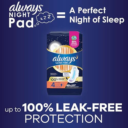 Always Ultra Thin Feminine Pads with Wings for Women, Size 4, Overnight Absorbency, Unscented AlwaysBuy Supplements Australia