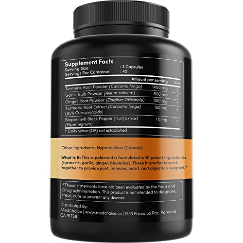 4-in-1 Turmeric and Garlic Supplements with Bioperine 2360 mg (240 ct) Turmeric Ginger MEDCHOICEBuy Supplements Australia