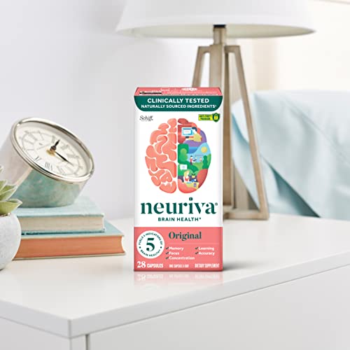 NEURIVA Original Decaffeinated Clinically Tested Nootropic Brain Supplement for Memory, Focus & Concentration, NeuroFactor & Phosphatidylserine, 28ct Capsules NEURIVABuy Supplements Australia