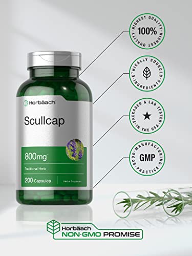 Scullcap Capsules | 800 mg | 200 Count | Max Potency, Value Size | Non-GMO and Gluten HorbäachBuy Supplements Australia