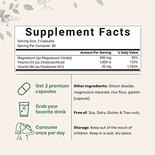 Magnesium Citrate 400mg with Vitamin D3 1000IU & B6, 240 Capsules Micro IngredientsBuy Supplements Australia
