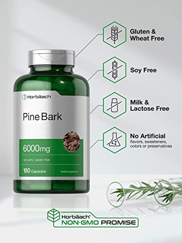 Pine Bark Extract | 6000 mg | 180 Capsules | Standardized to Contain 380 mg Proanthocyan HorbäachBuy Supplements Australia