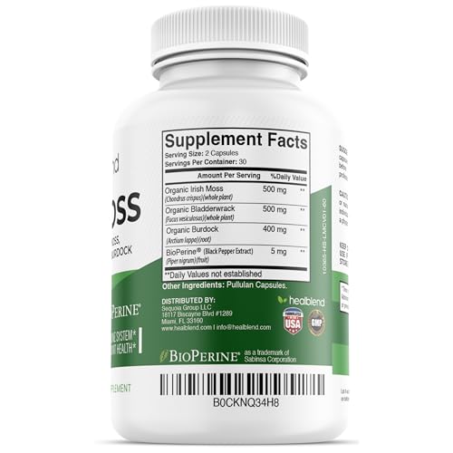 healblend Organic Irish Moss, Bladderwrack, Burdock, & BioPerine - 1405mg with Black Pepper healblendBuy Supplements Australia