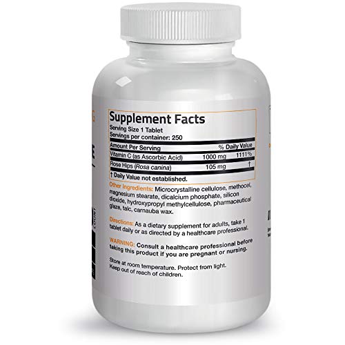 Bronson Vitamin C 1000 mg with Rose Hips Sustained Release, 250 Tablets BronsonBuy Supplements Australia