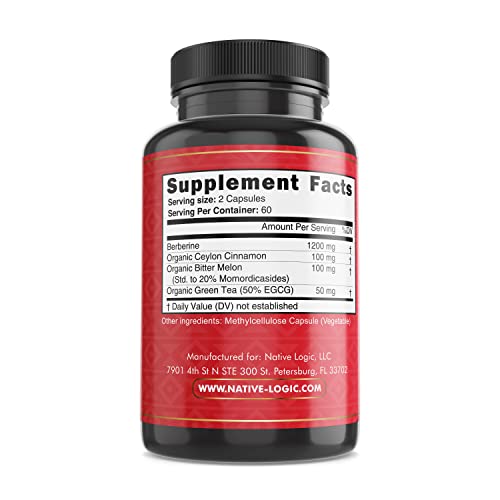 Native Logic Berberine HCL 1200mg with Ceylon Cinnamon, Bitter Melon, and Green Tea Native LogicBuy Supplements Australia