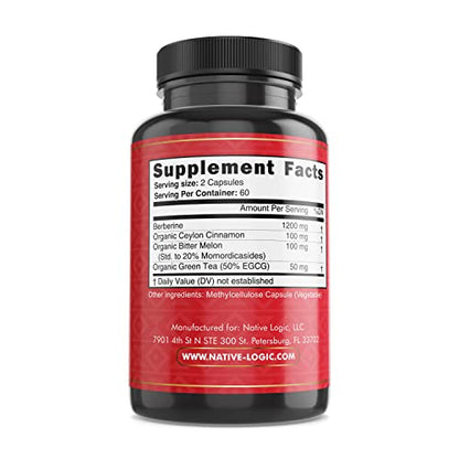 Native Logic Berberine HCL 1200mg with Ceylon Cinnamon, Bitter Melon, and Green Tea Native LogicBuy Supplements Australia