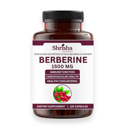 SHRISHA HERBAL Indian Berberine 1500mg - Berberine HCl 500mg Per Capsule - Support 