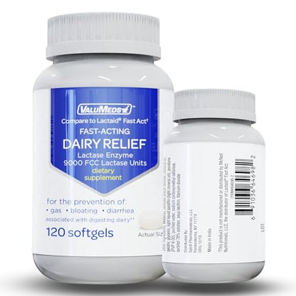 ValuMeds Fast Acting Dairy Relief Lactose Enzymes, 120 Softgels, Help Prevent Gas ValuMedsBuy Supplements Australia