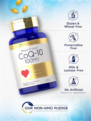 Carlyle CoQ10 100mg | 240 Softgels | Mega Q-Sorb Coenzyme Q-10 | with Black Pepper CarlyleBuy Supplements Australia