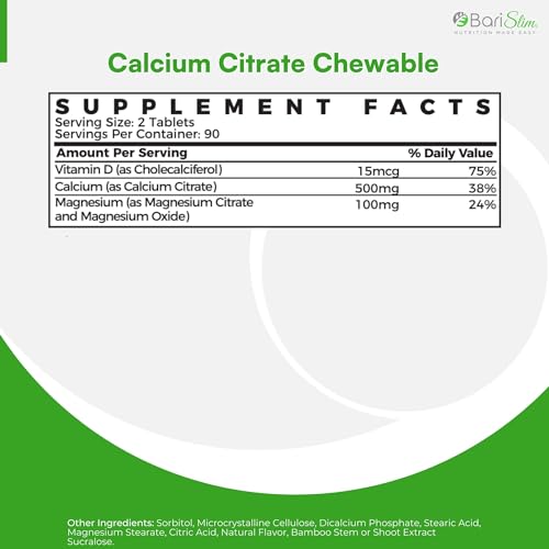 BariSlim Bariatric Calcium Citrate with Magnesium and Vitamin D Tabs - 500 mg of Calcium BariSlimBuy Supplements Australia