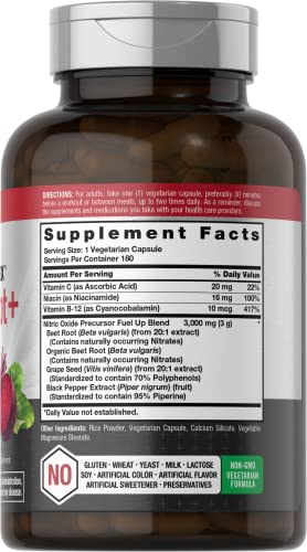 Nitric Oxide Beet Root Capsules | with Nitrates | 180 Count | Nitric Oxide Precursor | Vegetarian HorbäachBuy Supplements Australia