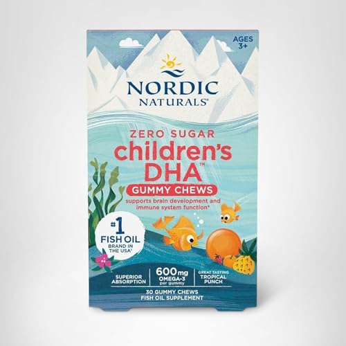 Nordic Naturals Zero Sugar Children’s DHA Gummy Chews, Tropical Punch - 30 Gummy Chews for Kids - 600 mg Total Omega-3s - Brain Development