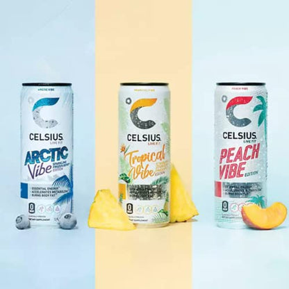 CELSIUS Energy Drink |Functional Essential Energy Drink Peach Vibe, Tropical and Arctic BETRULIGHTBuy Supplements Australia