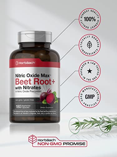 Nitric Oxide Beet Root Capsules | with Nitrates | 180 Count | Nitric Oxide Precursor | Vegetarian HorbäachBuy Supplements Australia