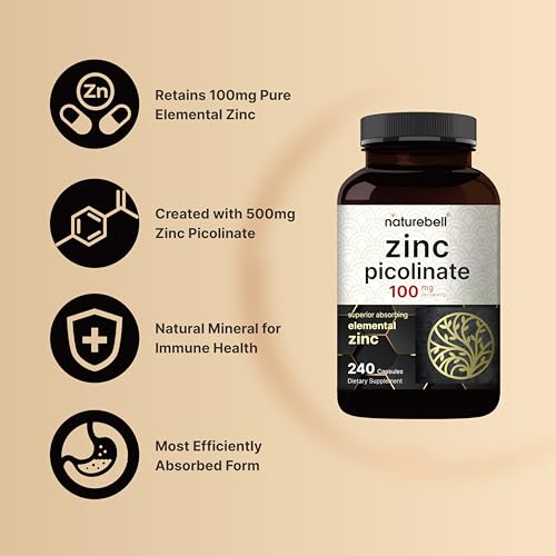 High Potency Zinc Picolinate 100mg - 240 Capsules, Bioavailable Form of Zinc NatureBellBuy Supplements Australia