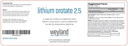 Lithium Orotate 2.5mg (1 Bottle), 60 Vegetarian Capsules, Lithium Supple