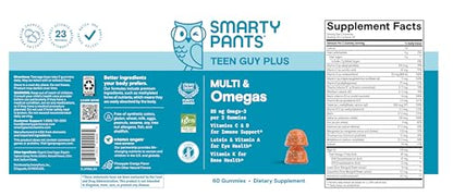 SmartyPants Teen Guy Multivitamin Gummies, Omega 3 (DHA/EPA), Vitamin D3, C, Vitamin B12, B6, A, K & Zinc, Folate, Gluten Free, Fruit Flavor, 60 Count (30 Day Supply) SmartyPantsBuy Supplements Australia