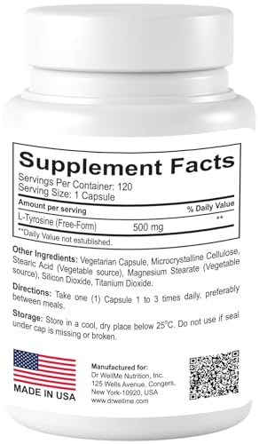 Dr.WellMe L-Tyrosine 500mg Capsules, Dietary supplements-120 Capsules DR WELLME NUTRITIONBuy Supplements Australia