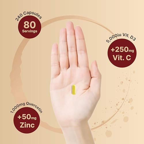 NatureBell Zinc Quercetin with Vitamin C & D3, 240 Capsules | Quercetin 1,000mg, 4 in 1 Zinc 50mg, Vitamin C 250mg, Vitamin D3 5,000 IU – ZincVanta Advanced Immune Defense & Lung Support NatureBellBuy Supplements Australia