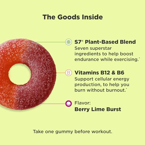 OLLY Pre-Game Energize Workout Gummy Rings, S7 Plant-Based Blend, B Vitamins, Berry OLLYBuy Supplements Australia