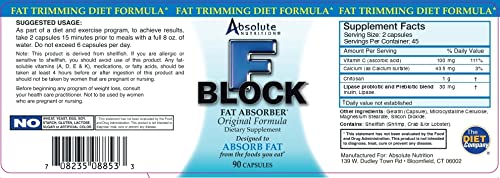 Absolute Nutrition FBlock Xtra Fat Absorber, Diet Formula, 90 Capsules Absolute NutritionBuy Supplements Australia