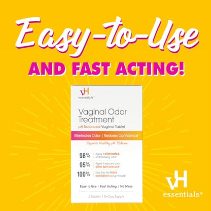 vH essentials Vaginal Odor Treatment - pH Balanced Vaginal Suppositories - 6 Tablets With Applicator, White vH essentialsBuy Supplements Australia