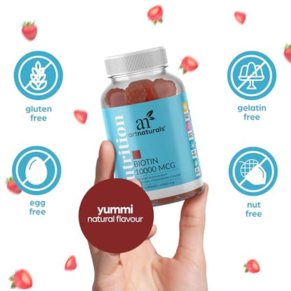 Artnaturals Biotin Gummies for Hair Growth - (100 Gummies - 10000mcg) - Natural Strawberry ArtnaturalsBuy Supplements Australia
